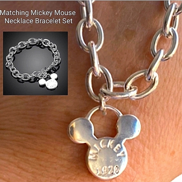 Mickey Mouse Sterling Silver Matching Necklace Bracelet Set - Picture 2 of 13